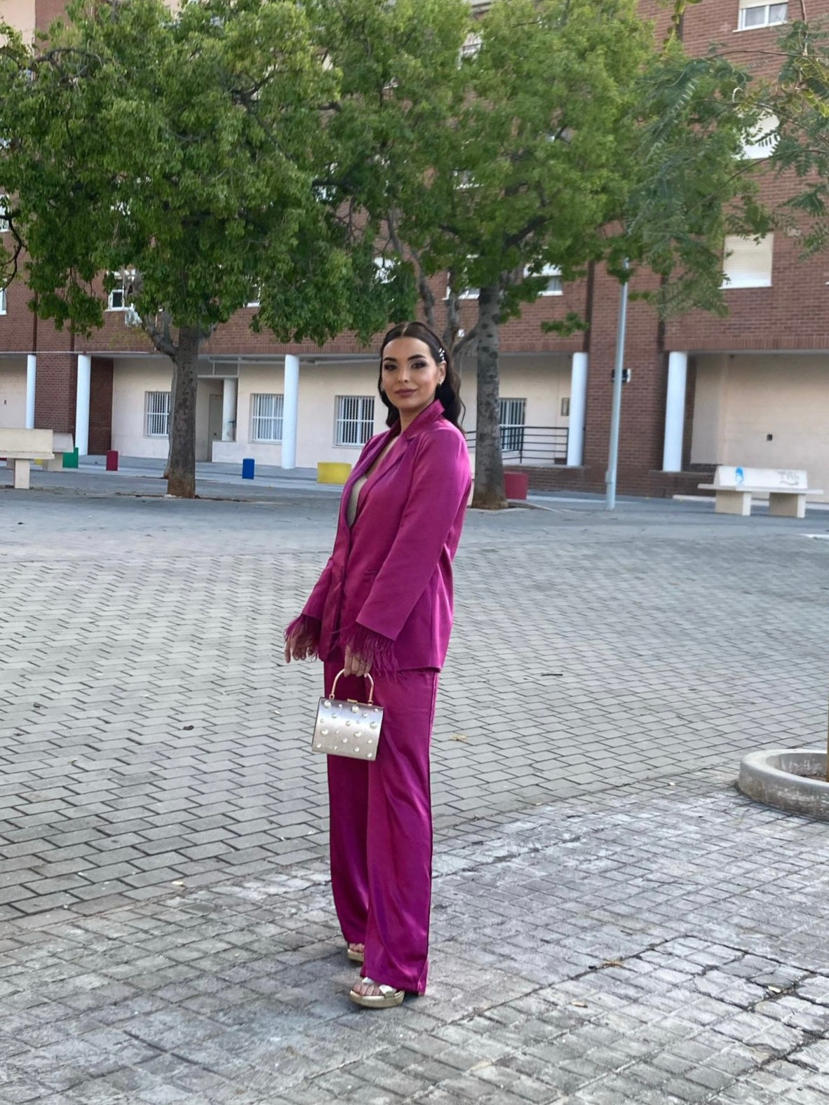 Conjunto blazer y pantalón satinado